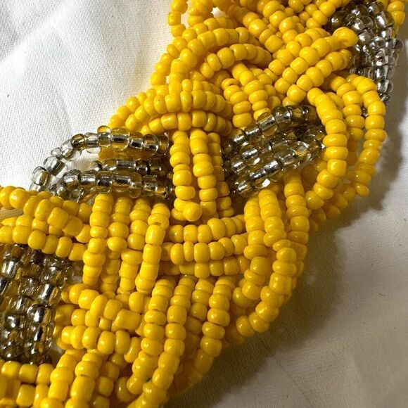 Yellow and silver tone seed beaded statement necklace - Picture 6 of 6